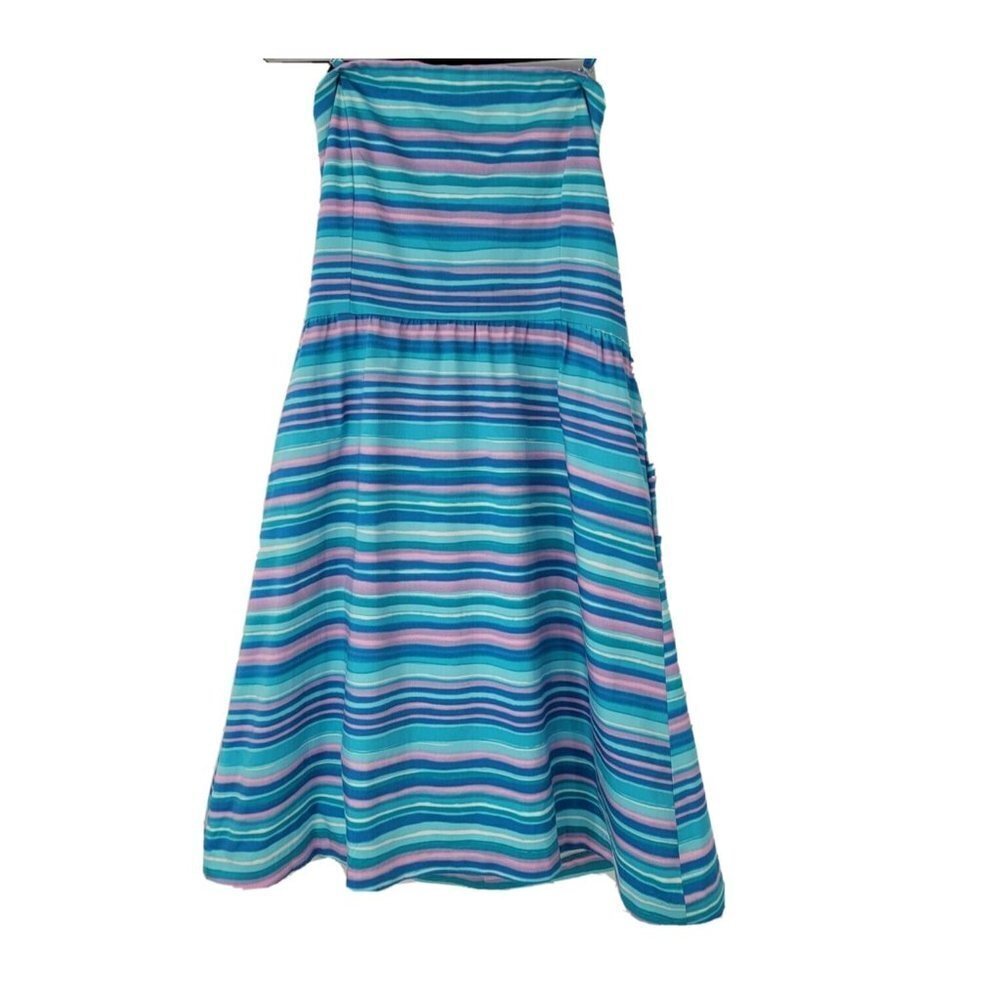 Garnet Hill Dress Blue Multi Striped Fit Flare Halter Mini Sundress Size 8 - Picture 3 of 9